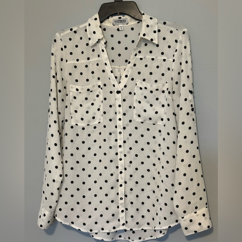 Express Black and White Polka Dot Portfolio Shirt